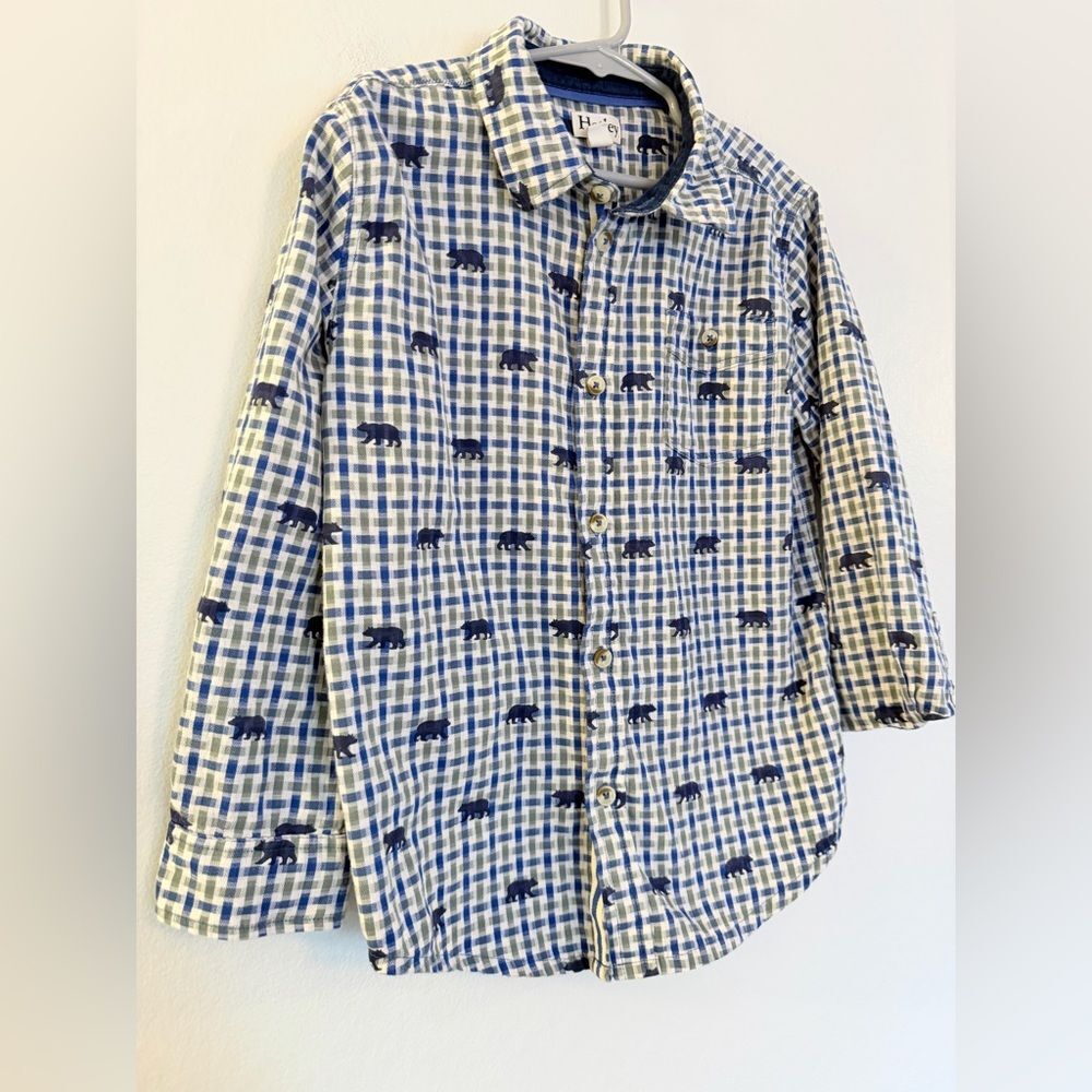 Hatley Boys Gingham Button Down with Bears - Size 7